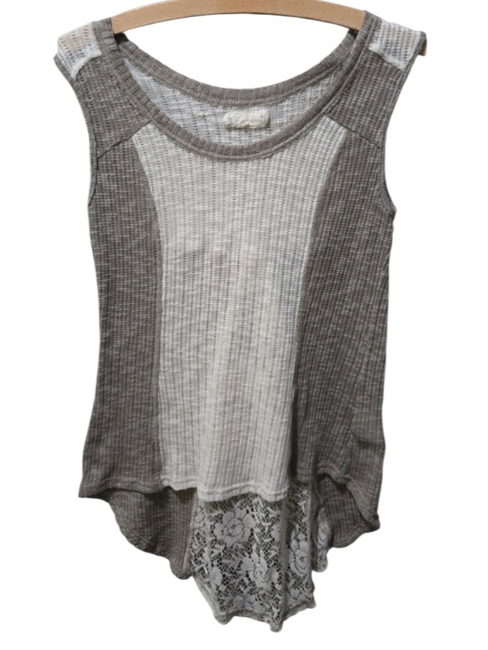 A'reve Lace Back Knit Tank Top Size Large Boho Crochet High Low Sleeveless